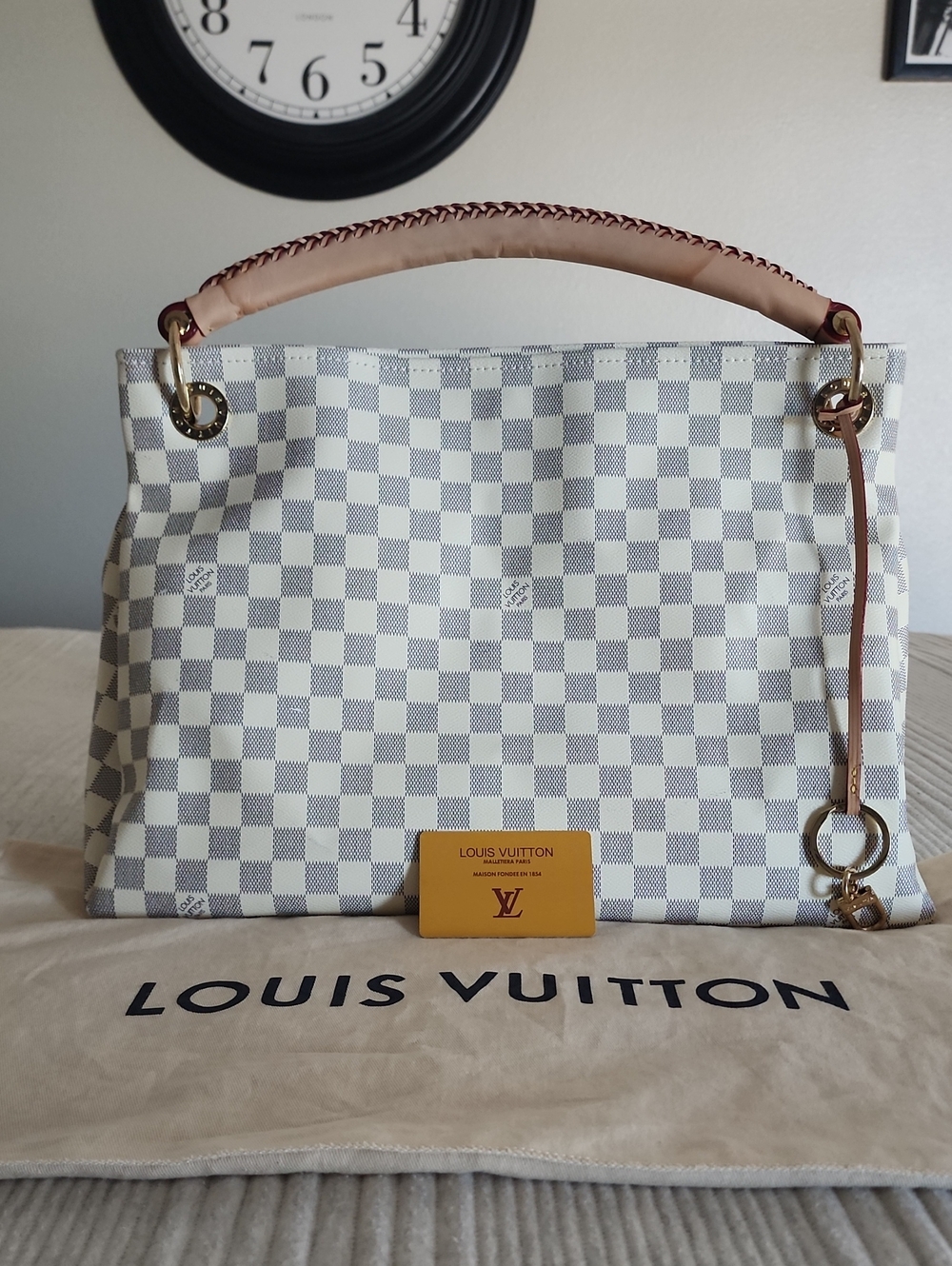 Louis Vuitton Damier Azur Artsy MM White And Blue with Cream Handle